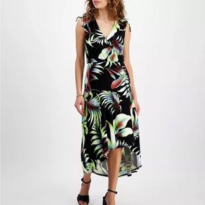 Rachel Roy • Tropical Print Eulalie Shoulder Tie Black Dress • Size S • NWT
